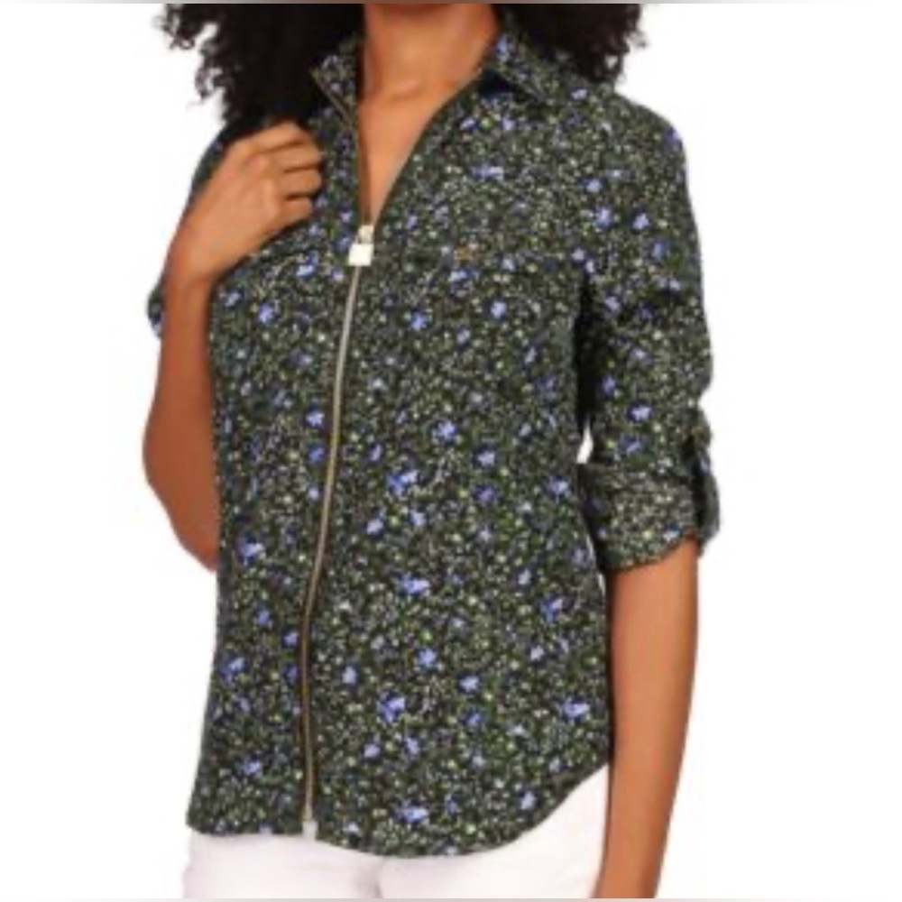 Michael Kors - Floral-Print Zip-Front Top - Size Small